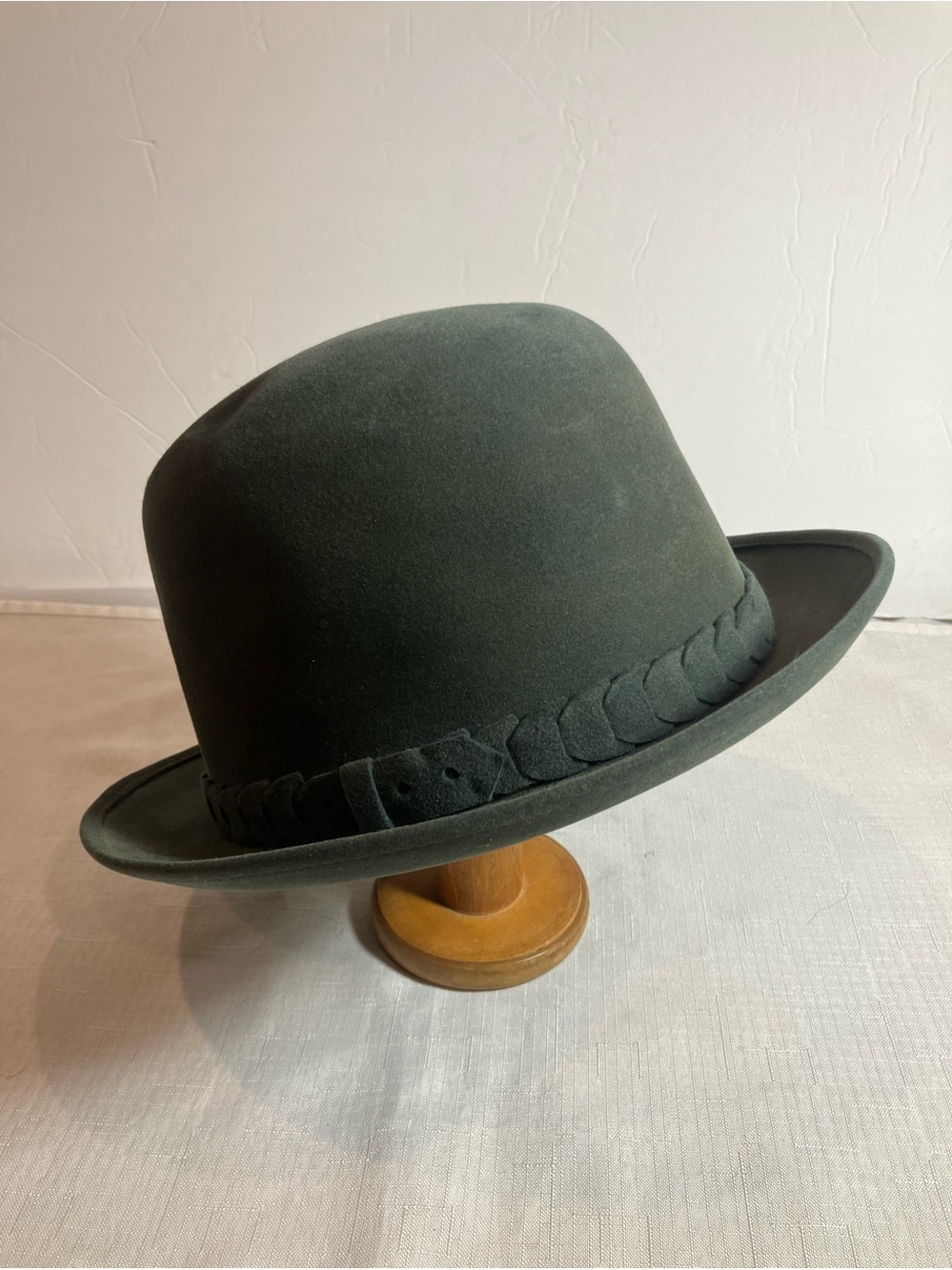 Vintage Borsalino Felt Bowler Hat, Forest Green, Made In Italy, EUC